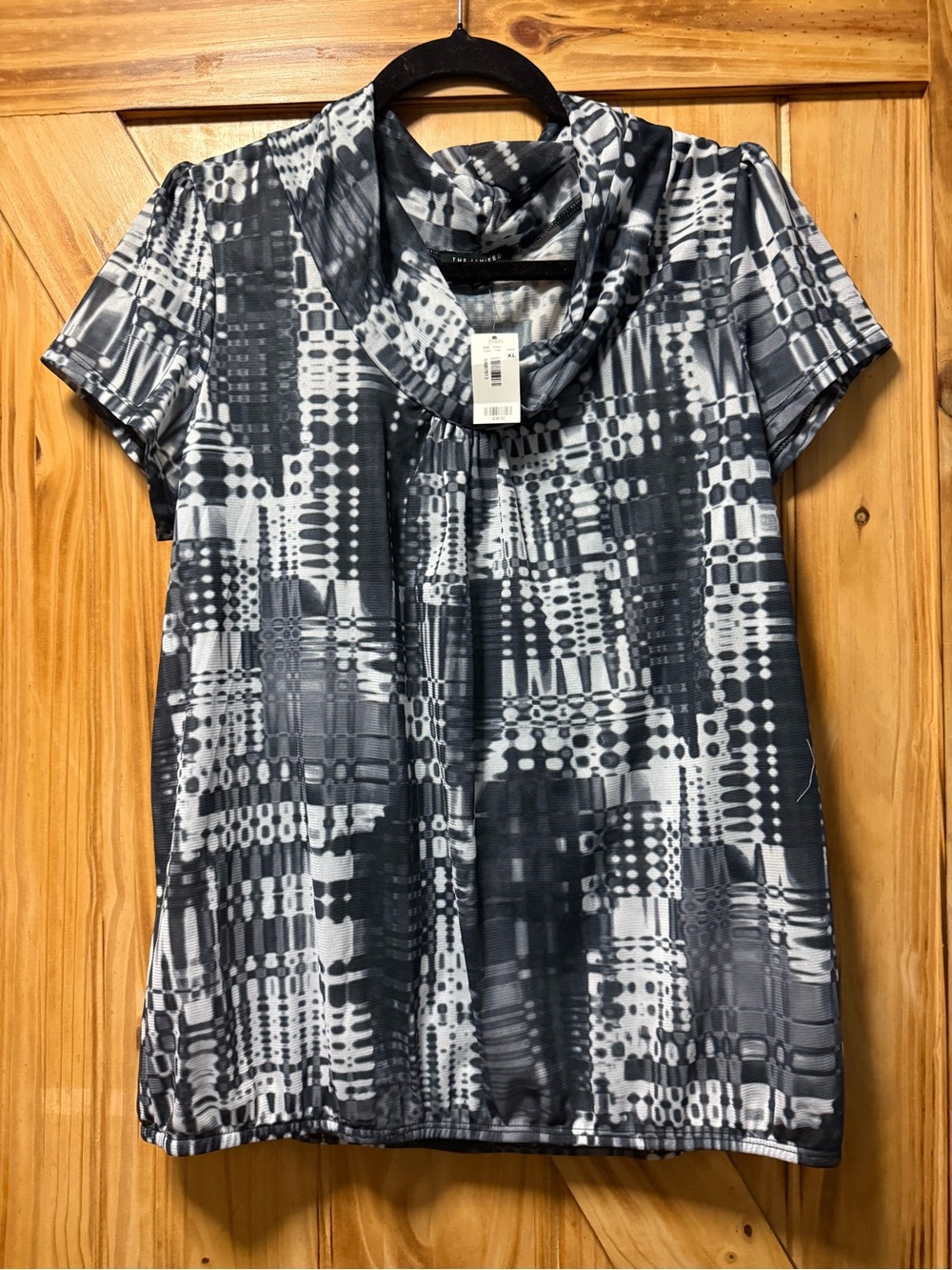 The Limited Black & White Short-Sleeve Cowl Neck Top